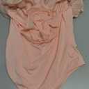 OYOANGLE Women's Off Shoulder Mesh Ruffle Trim Bodysuit Party Thong Body Suit Tops, Peach, M