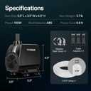 VIVOSUN 1050 GPH 100W Submersible Water Pump, Quiet Fountain Pump With 13.1 ft Head Lift, 6.6 ft Power Cord, 3 Nozzles, Tubing, & 2 Clamps, For Fish Tank, Pond, Aquarium, Hydroponics