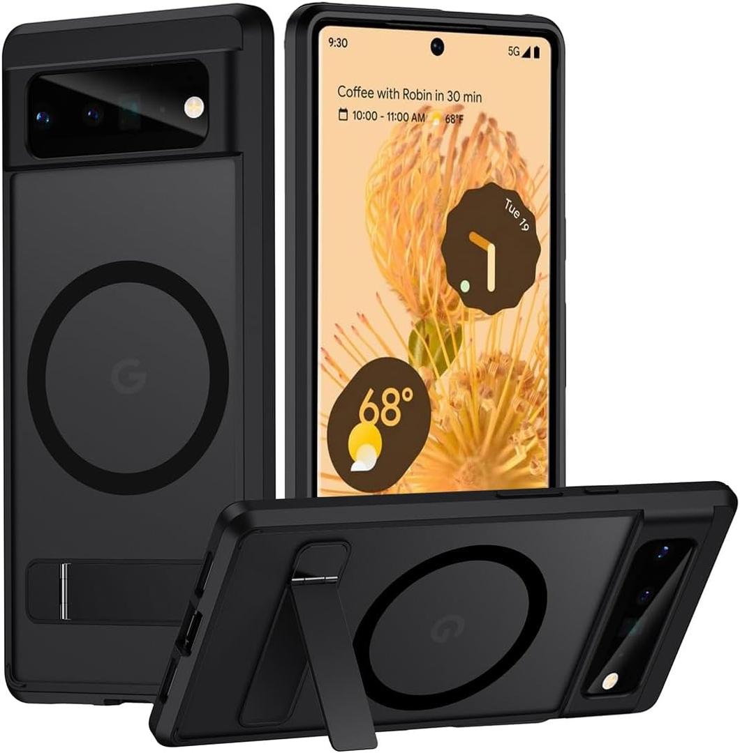 TIANNIUKE Magnetic Case for Google Pixel 6 Pro, Compatible with MagSafe,Adjustable Kickstand,Translucent Matte Anti-Fingerprint,Shockproof Protective Phone Case for Pixel 6 Pro Case (Black)