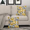 Navy Blue Yellow Floral Pillow Covers 18x18 Set of 2 Boho Flower Pattern Decorative Throw Pillowcases Outdoor Rustic Farmhouse Square Cushion Cases Decor for Home Couch Sofa Bed