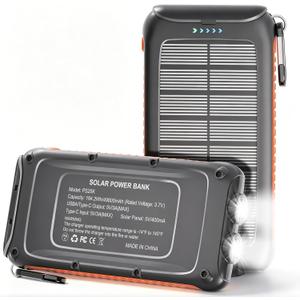 Solar Charger Power Bank 49800mAh, Portable Solar Phone Charger with 2 USB-A & USB-C Ports, 15W Fast Charging for iPhone, Samsung and More, Dual Flashlightfor Camping, Travel & Emergency Backup