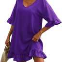 LuckyMore Women's Beach Swimsuit Cover Ups Ruffle Bathing Suit Swim Coverup Dress Swimwear, Size: S, Purple