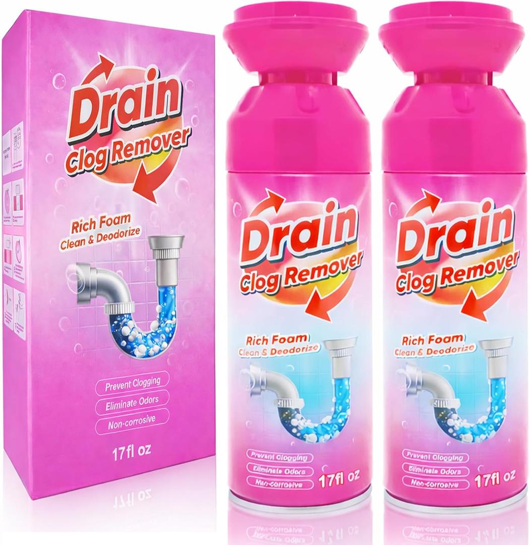 Foaming Drain Cleaner, Foam Drains Sink Cleaner and Deodorizer, Wild Tornado Drain Clog Remover for Kitchen Sinks, Shower Drains, Tubs (2 pcs)