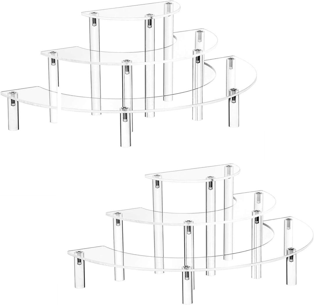 YestBuy Acrylic Risers Display Stand For Pop Figures, 3 Tier Cupcake Stand, Perfume Stand Organizer,2 Pack Half Moon Dessert Stand for Food, Acrylic Display Stand for Collections. (Clear)