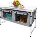 CampLand Outdoor Folding Table Aluminum Lightweight Height Adjustable with Storage Organizer for BBQ, Party, Camping (White)