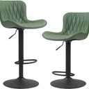 Finnhomy Bar Stools Set of 2, Modern 360 Swivel Faux Leather Bar Stools, 24"-32.5" Seat Height with Back, 330 lbs Capacity, SGS Gas Lift, Upholstered Kitchen Chairs for Kitchen Island, Green
