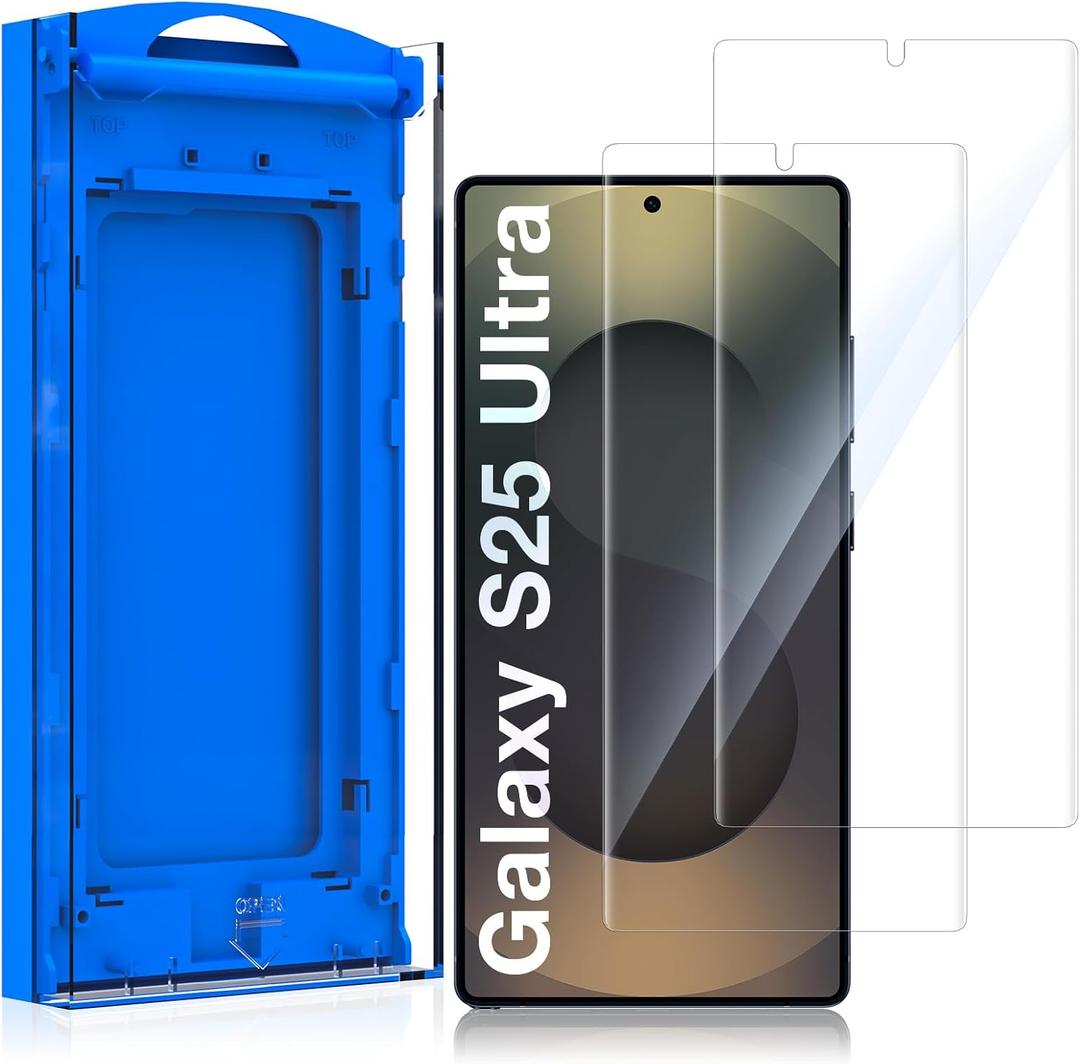 2 Pack HD Screen Protector for Samsung Galaxy S25 Ultra, High Definition Clarity Protective Film, 100% Fingerprint Unlock, 9h+ Tempered Glass, Automatic Dust Removal, Military-Grade Protection