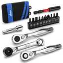DISEN 15PC Mini Ratchet Wrench Set, 1/4" Drive Ratchet Handle Wrench, Mini Socket Set, Tiny Tools, Small Ratchet, 72-Tooth, Reversible, Cr-V Steel Made, Christmas Gifts for Men Dad