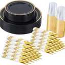 175 Pcs Black Gold Disposable Plates for 25 Guests, Disposable Plastic Plates, Dinnerware Set Include 25 Dinner Plates, 25 Salad Plates,25 Cups, 25 Paper Napkins for Party, Wedding