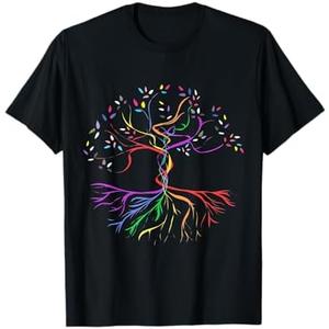 Tree Life Rainbow LGBT Cool Gay Pride Flag Ally T-Shirt, XL Black