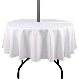 Outdoor Tablecloth Wrinkle-Free Stain Resistant Waterproof Polyester Fabric Table Cover with Zipper Umbrella Hole for Picnic/Party/Dinner/Patio Garden(60inch Round,Zippered,White)