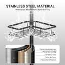 Corner Shower Caddy Tension Pole, 4-Tier Stainless Steel Rustproof Bathroom Shower Organizer47-114Inch Height Adjustable Shower Shelves, No-Drill Required Black
