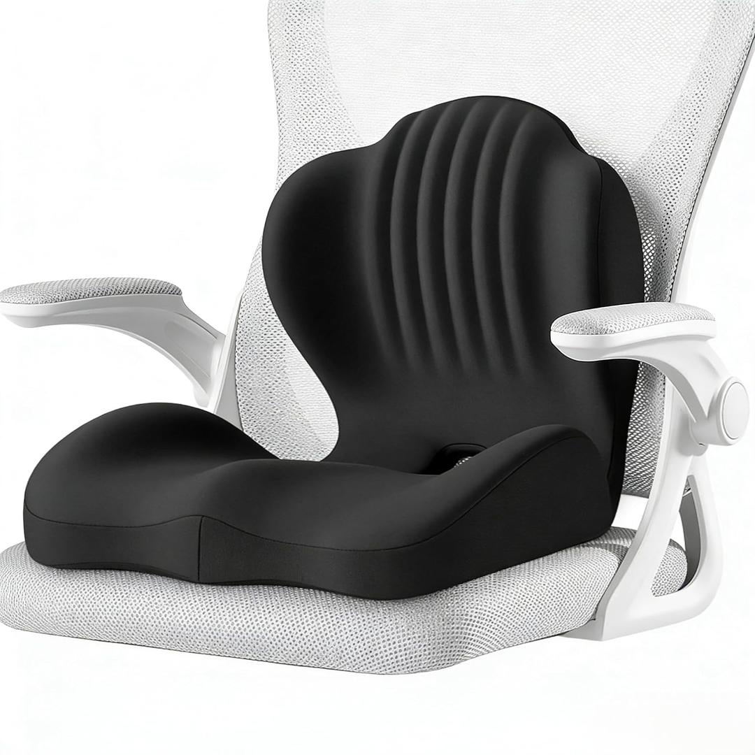 Ergonomic Seat Memory Foam Support Cushion for Back, Car Seat Back Support Cushion for Sciatica Tailbone Pain, Office Desk Chair Car Travel Seat Cushion (Black)