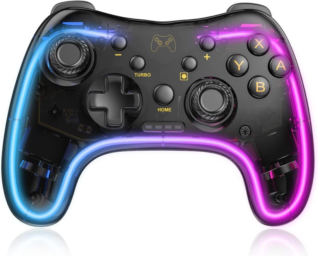 Switch Controller for Nintendo Switch 2/Switch 1/OLED/Lite, Replacement for Nintendo Switch Pro Controller Support PC & Android/iOS with Cool LED, Wireless Switch Controller with Turbo,Vibration