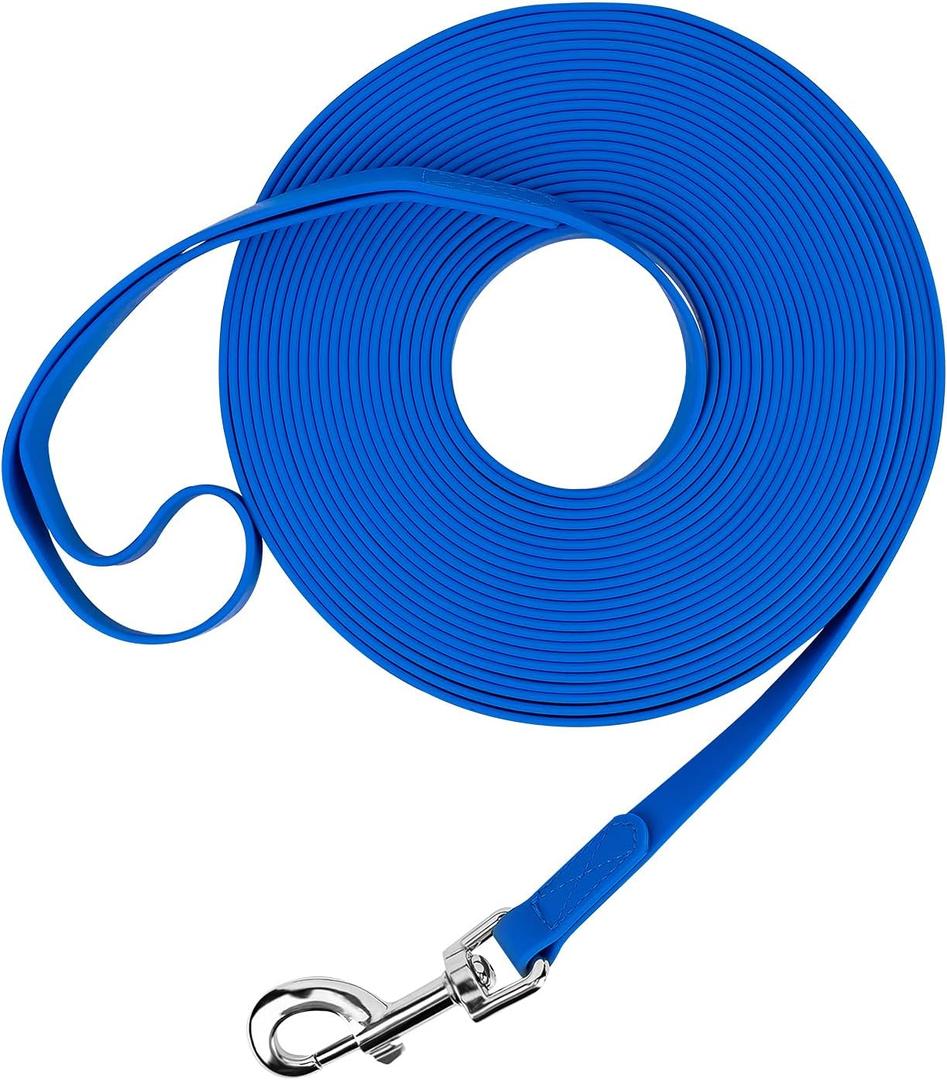 Waterproof Long Leash Durable Dog Recall Training Lead Great for Outdoor Hiking, Training, Yard, Beach and Swimming (Blue, 15ft)