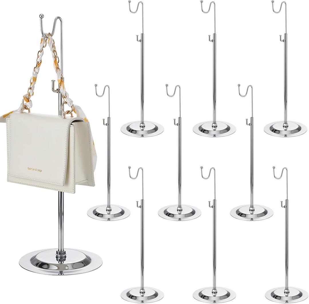 Therwen 10 Pcs Bag Display Stands Purse Display Stand Adjustable Height Handbag Holder for Home Boutique Store Counter Retail(Sliver)