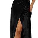 MEROKEETY Women's V Neck Wrap Velvet Maxi Wedding Guest Dress Bell Sleeve Split Bridesmaid Cocktail Party Formal Dresses M