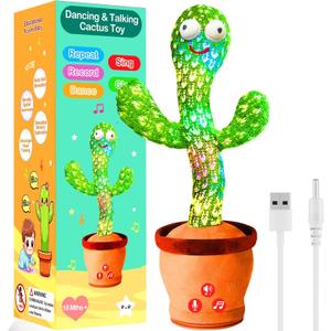 Rechargeable Dancing Talking Cactus Toy, Singing Cactus Baby Toy That Talks Back, Educational Baby Toys 18 months+ w/ 51 English Songs, Toddler Easter Basket Stuffers, Easter Gifts for Kids, Infant (Green)