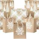 Hallmark Assorted Christmas Gift Bags, Recyclable Kraft Brown with Snowflake, Plaid and Trees (8 Bags: 3 Small 6", 3 Medium 9", 2 Large 13") for Holiday Parties, Hanukkah, Winter Weddings