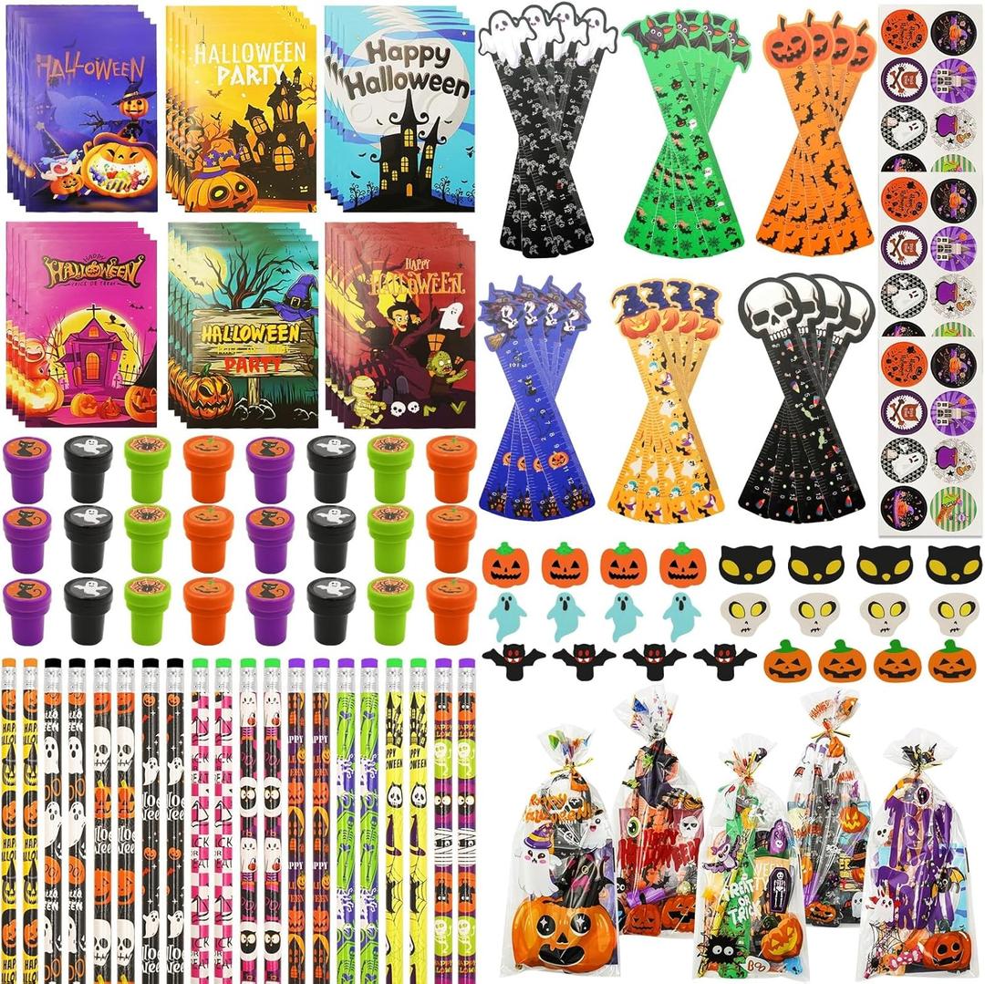 168 PCS Halloween Party Favors ,24 Pack Halloween Stationery Set Trick or Treat Gifts for kids Party Classroom School Supplies Prizes Rewards Halloween Goodie Bag Stuffers
