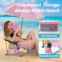 Homcosan Portable Low Folding Beach Chair with Detachable Umbrella - Lightweight Camping Chair for Adults with Cup Holder & Storage Pocket, Carry Bag Included (Pink & Yellow), 1 Pack