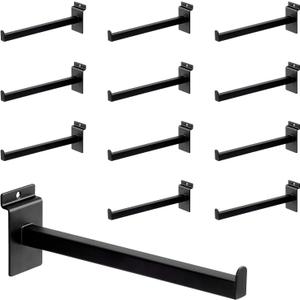 10 Inch Square Tubing Slatwall Shelf Bracket , Heavy Duty Slat Wall Floating Shelf Bracket with Lip, Slatwall Accessories for Retail Display, Garage (12Pcs, Black)