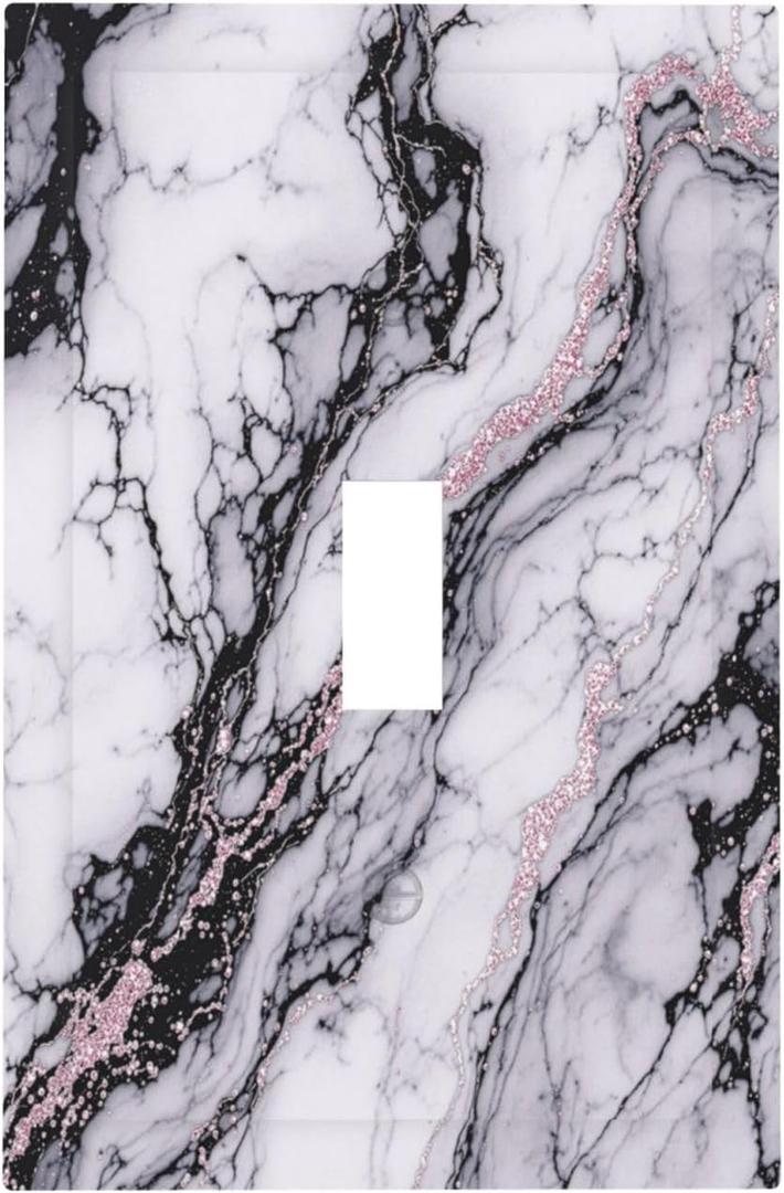 Decorative Light Switch Cover White Marble Pattern Black Lines Pink Lines 1 Gang Single Toggle Device Electrical Faceplate Switchplates Decorator Outlet Wall Plate for living Room (Single Toggle / 5 X 3 IN)