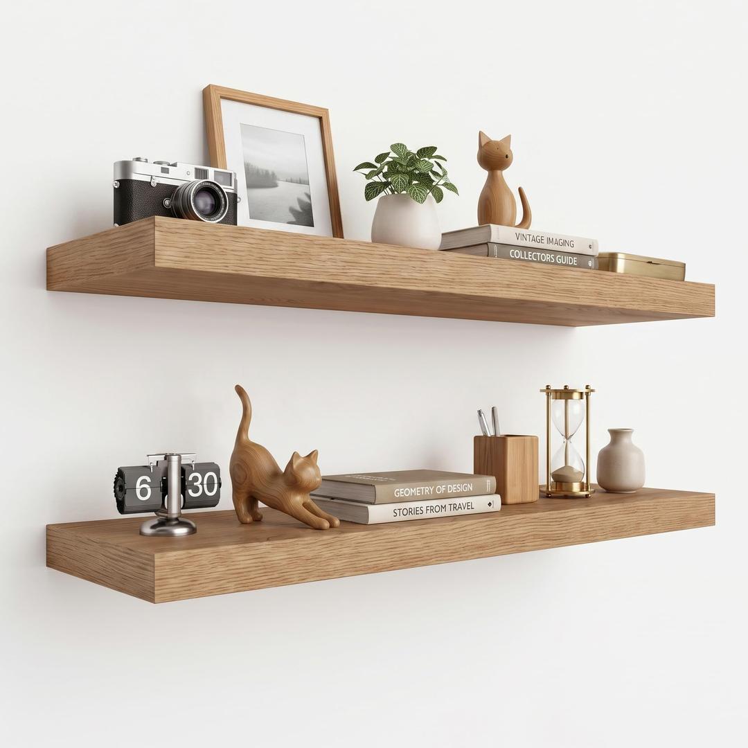 WOPITUES 24" W×8" D Long Floating Shelves for Wall (Set of 2, White Oak)
