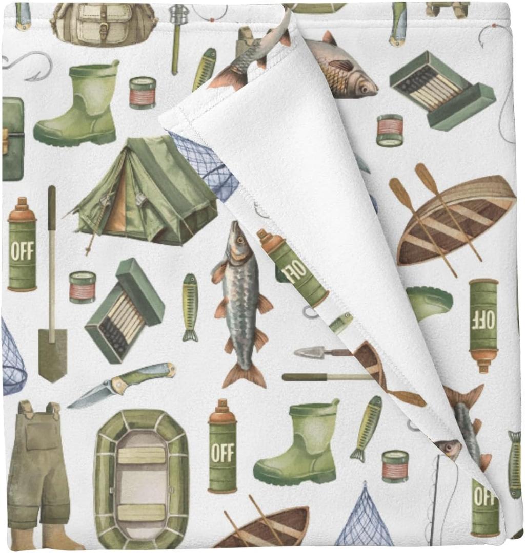 Watercolor Fishing Baby Blankets for Boys Girls Summer Travel Camping Adventure Outdoors Crib Blanket for Infant Toddler Newborn Fishing Lovers Gift Nursery Swaddling Wrap 30x40in