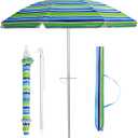 Gymax 6.5Ft Beach Umbrella w/ Tilt Mechanism Sand Anchor Carrying Bag Blue + Green