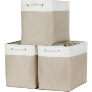 Bidtakay Extra Large Storage Baskets for Organizing 17x12x15.1 inch 3-Pack Fabric Closet Organizers Storage Bins with Handles Foldable Storage Baskets for Shelves Clothes XL-White&Beige