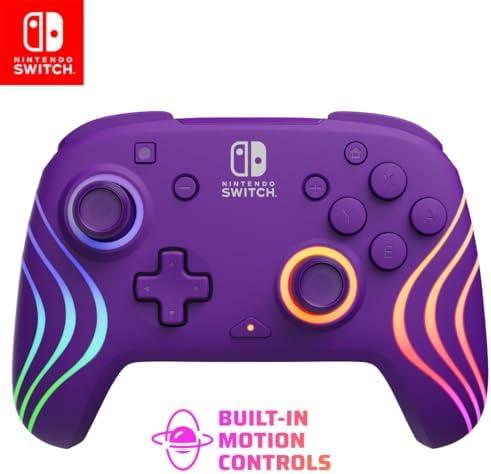 PDP Afterglow Wave Wireless Nintendo Switch Pro Controller with Motion Controls, Fully Licensed for Switch/OLED, Customizable LED Lighting, 30 Foot Range, 20 Hour Rechargeable Battery Power: Purple