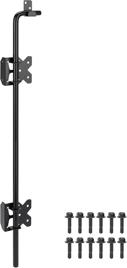 Heavy Duty 36 Inch Cane Bolt Gate Drop Rod Gate Stopper Hardware, Wooden Fence Latch for Gates, Metal Gates Doors Stopper for Gate Ground, Wrought Iron Gate Latches, Black Finish, 1 Pack