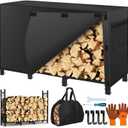 Firewood Rack Outdoor with Cover, 4FT Fire Wood Racks Outdoor with Log Carrier Kindling Hooks, Metal Firewood Holder Log Holders, Wood Storage Holders for Fireplace Deck Indoor