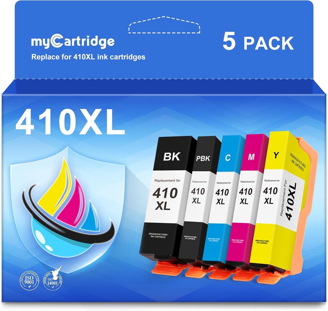 myCartridge Remanufactured Ink Cartridge Replacement for Epson 410XL 410 XL T410XL for Epson Expression XP-7100 XP-640 XP-830 XP-630 XP-635 XP-530 Printer (Black, PBK, Cyan, Magenta, Yellow) 5 Pack