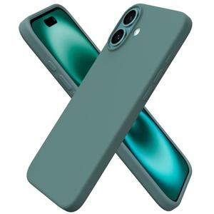 ORNARTO Compatible with iPhone 16 Plus Case 6.7, Slim Liquid Silicone 3 Layers Full Covered Soft Gel Rubber Phone Case Protective Cover 6.7 Inch, Pine Green