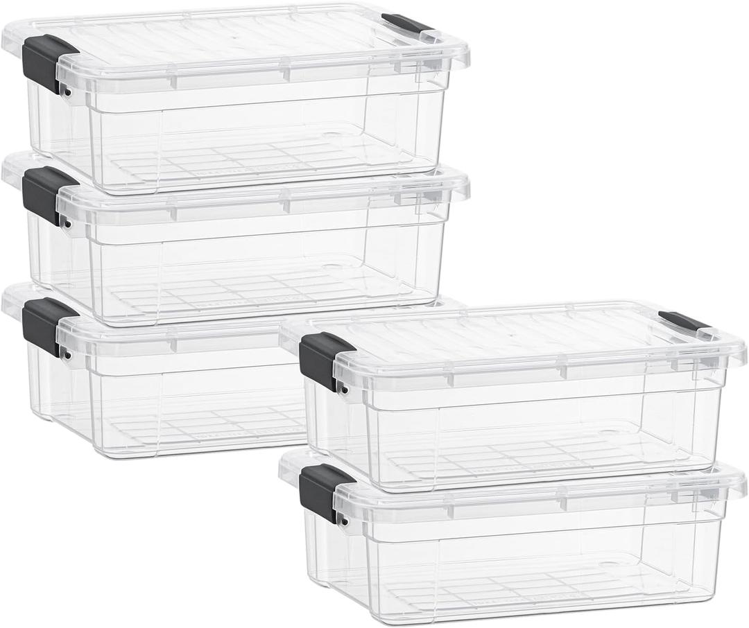 Superio Clear Storage Boxes with Lids, 16 Quart Plastic Container Bins for Organizing, Stackable Crates, BPA Free, Non Toxic, Odor Free, Organizers for Home, Office and Dorm, 5 Pack