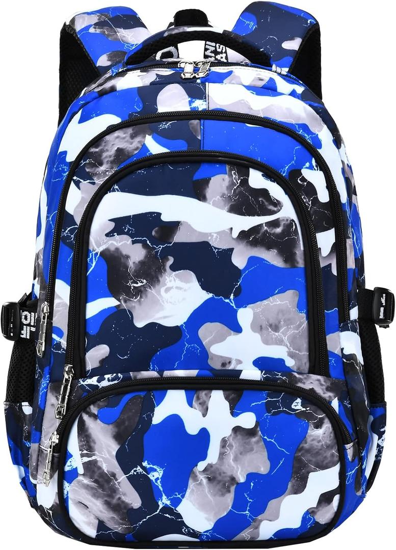School Backpack Casual Daypack Travel Outdoor Camouflage Backpack Christmas Presents for Boys and Girls (Ax Camo Blue)