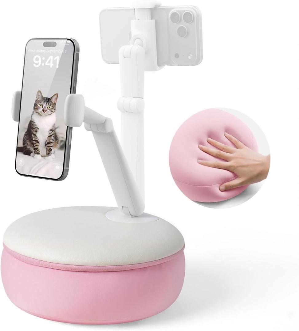 SAIJI Cell Phone Pillow Holder Mini iPhone Stand for Bed, Upgraded ,Mini Angle & Height Adjustable Phone Pillow Stand for Watching Video On Bed/Sofa/Lap, Fit for 4.7"-7.0" Device (Pink)