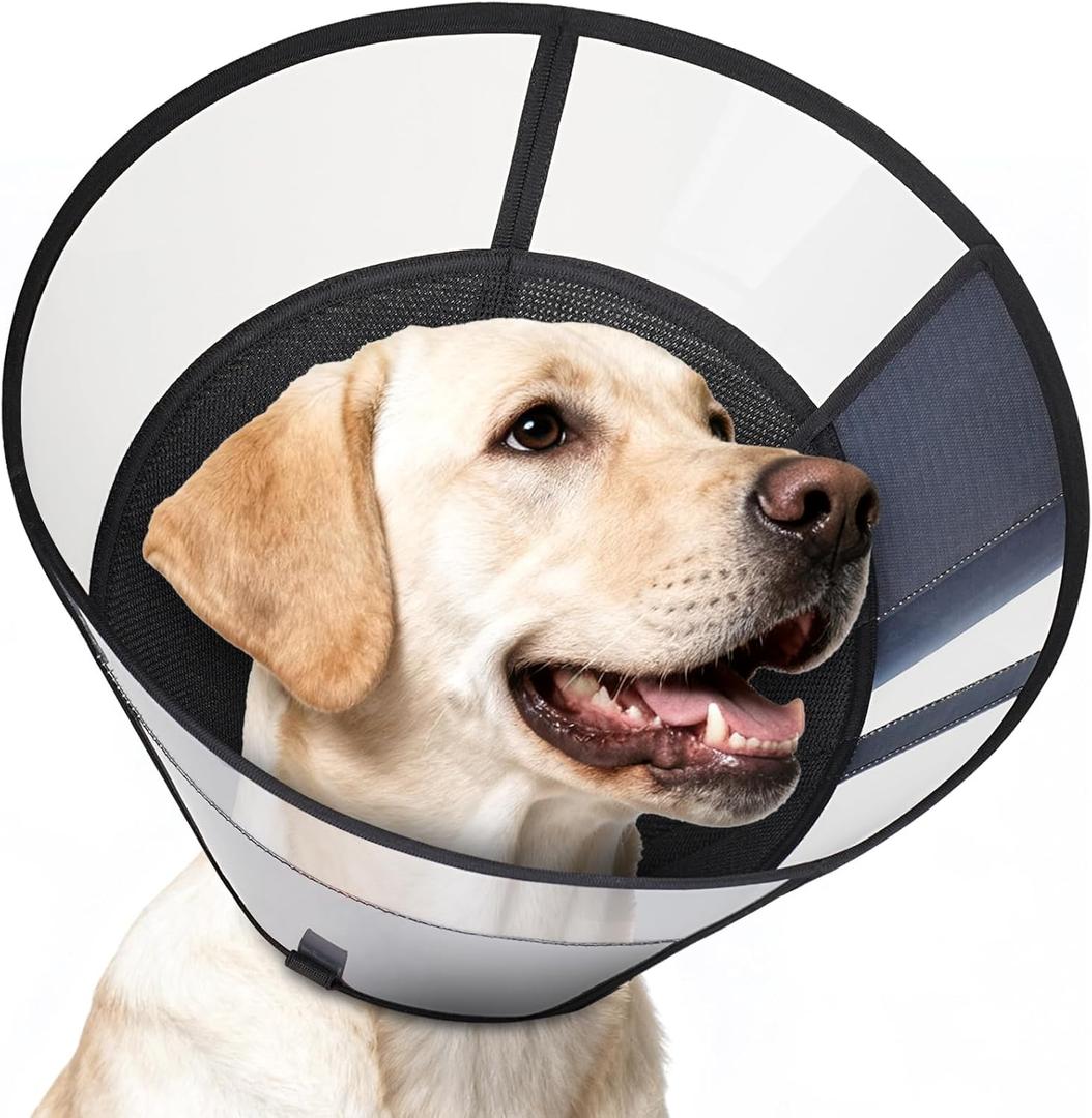 Soft Dog Cone Alternative After Surgery, Elizabethan Recovery Collar for Small Medium Large Dogs, Comfortable Dog Head Cone to Stop Licking (Black, XL)