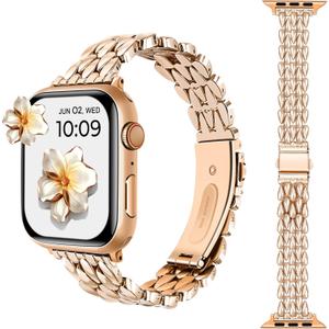 HANDODO Stainless Steel Band for Women Apple Watch 38/40/41/42mm (series 10) , Luxury Replacement Metal Strap Bracelet Wristband  (Rose Gold -Bead) HANDODO Stainless Steel Band for Women Apple Watch 38/40/41/42mm (series 10) , Luxury Replacement Metal Strap Bracelet Wristband  (Rose Gold -Bead)