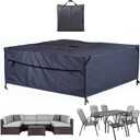 Patio Furniture Covers Waterproof - 420D Outdoor Table and Chair Set Cover with Built-in Storage Bag - Rectangular Patio Table Cover for 8-Seat Dining Set or Sectional Sofa - DarkGrey