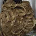 REECHO Messy Bun Hair Piece with Bangs - 2-in-1 Hair Bun Hairpieces Curly Updo Wig & Hair Topper with Long Side Bangs Natural-Looking Drawstring Ponytail Extension for Women - Honey Blonde