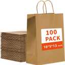 Vanhel 10x5x13in Kraft Paper Bags 100Pcs Brown Paper Bags with Handles Bulk, Recycled Paper Gift Sacks,for Gifts,Retail,Merchandise,Grocery,Birthday Wedding Party Favor, Take-out
