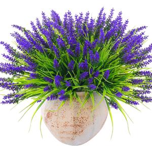 44 Pcs Artificial Outdoor Flowers Lavender Fake Greenery Plants UV Resistant Grass with Purple Flowers for Pot Decor for Window Garden Patio Hanging Planter Pathway Front Porch (44, Purple)
