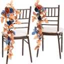 Ling's Moment Fall 10pcs Wedding Chair Decorations Aisle Floral Swag Artificial Pew Flowers Hanging Garland Terracotta Burnt Orange & Navy Blue for Ceremony Reception Church Rose Floral Party Outdoor, Russet Orange & Denim Blue