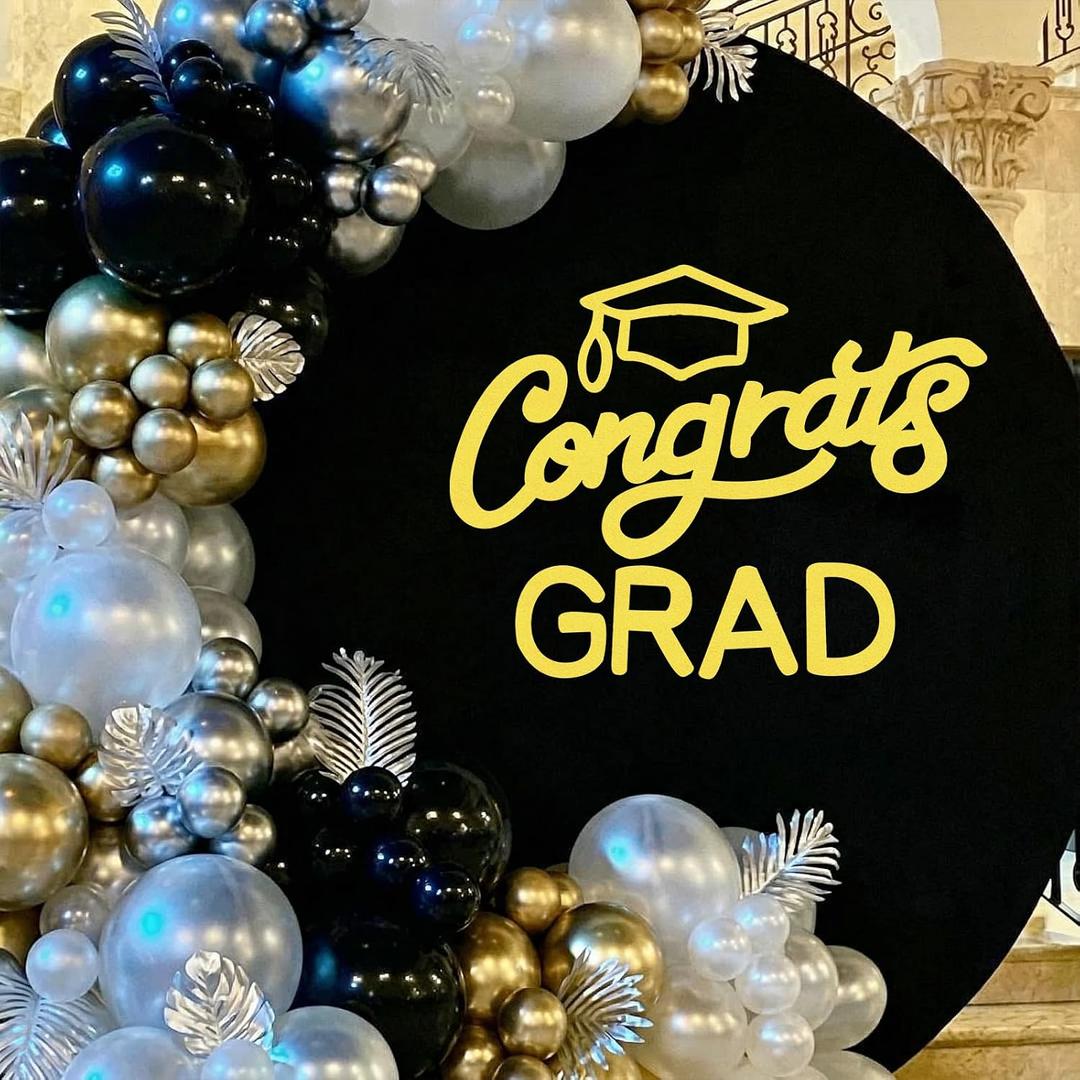 Mindsoft Gold Felt Congrats Grad Sticker Sign for Backdrop Graduation Decor for Party Congrats Grad Class of 2026 Event Letter Sign Graduation Party Balloon Arch Backdrop Decor Supplies