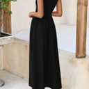 PRETTYGARDEN Women's 2025 Summer Casual Long Dresses Cap Sleeve Patchwork A Line Flowy Modest Elegant Homecoming Maxi Dress (Black, XL)