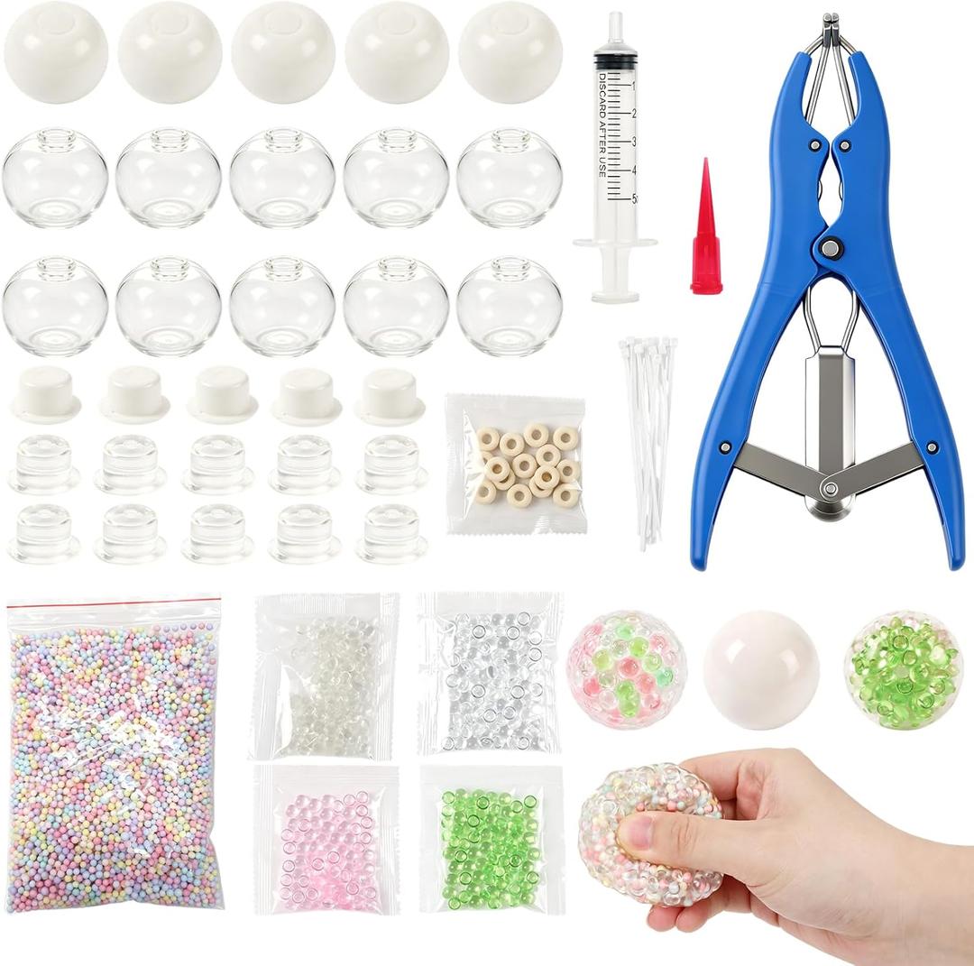 DIY Stress Ball Making Kit,Create Anxiety Relief Toys,15PCS Stress Ball Making Kit Stress Balls, Transparent Blank Skins with Air Pump & Expander Tool for Pressure Squishy Balls for Adult （1 Set）