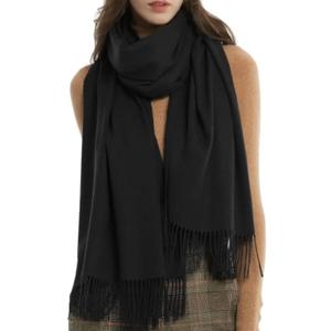 Women Men Winter Cold Weather Scarf - Soft Shawls Scarves with Tassels(78.7''*26.8'') (Black)